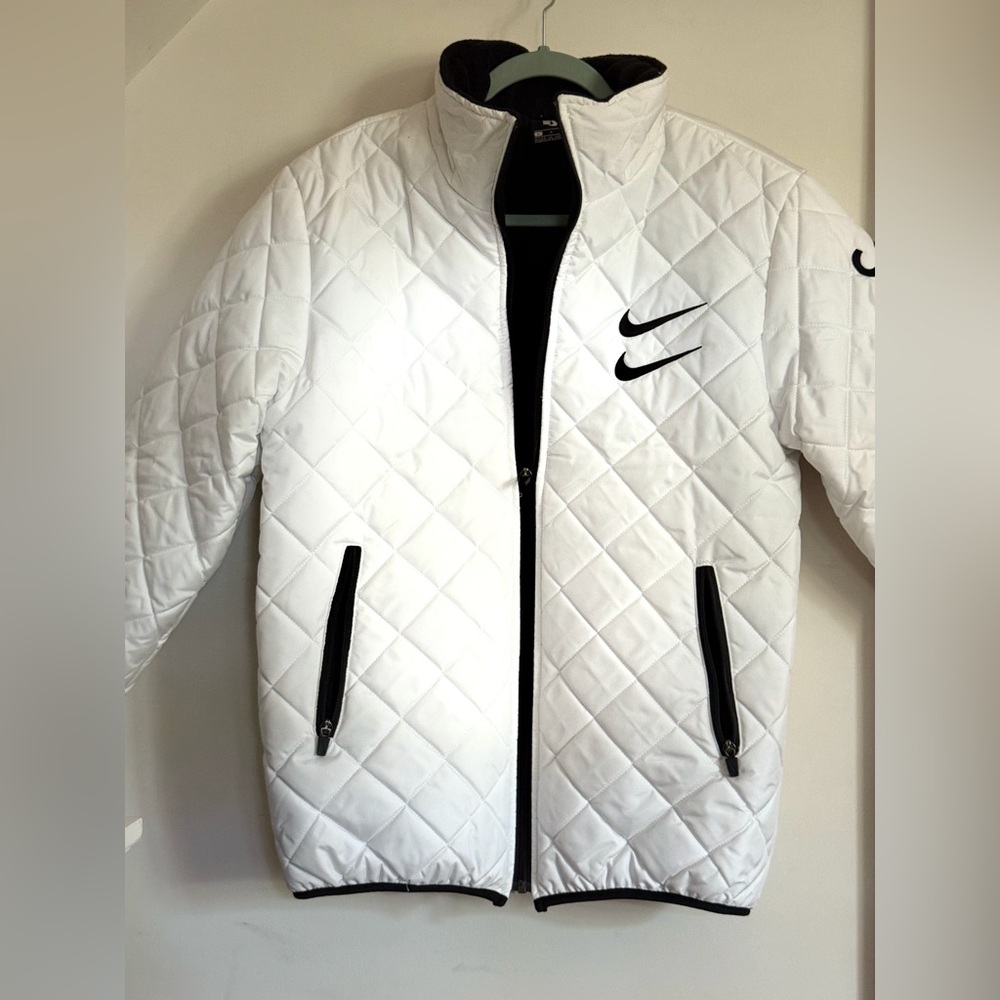Nike White Quilted Puffer Jacket with Black Accents